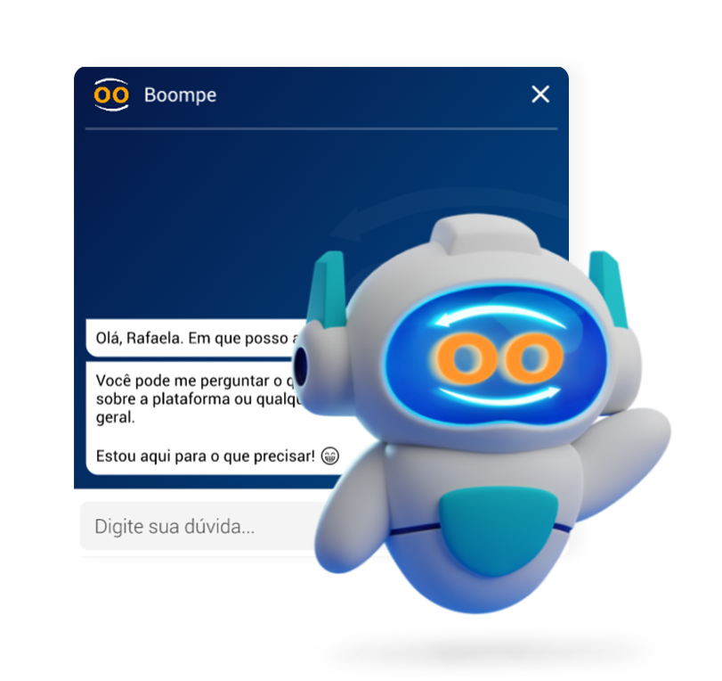 Imagem de um robozinho mostrando o chat da boompe com IA